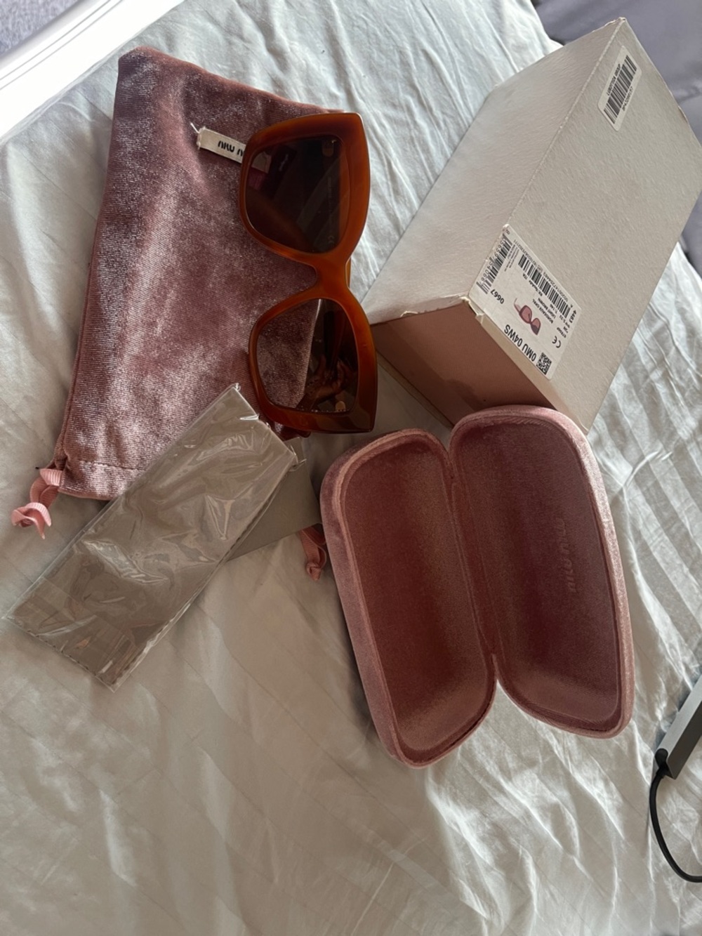 Miu Miu Tortoiseshell Brown Oversized Square Sunglasses with Pink Velvet Case